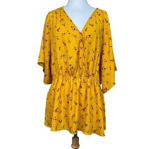 Mauve Floral Blouse Dark Yellow Plus Size 1XL